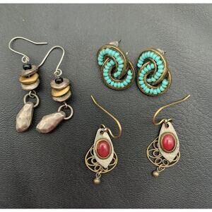 Lot Of 3 Different Pairs Of Bohemian Boho Style Pierced Earrings